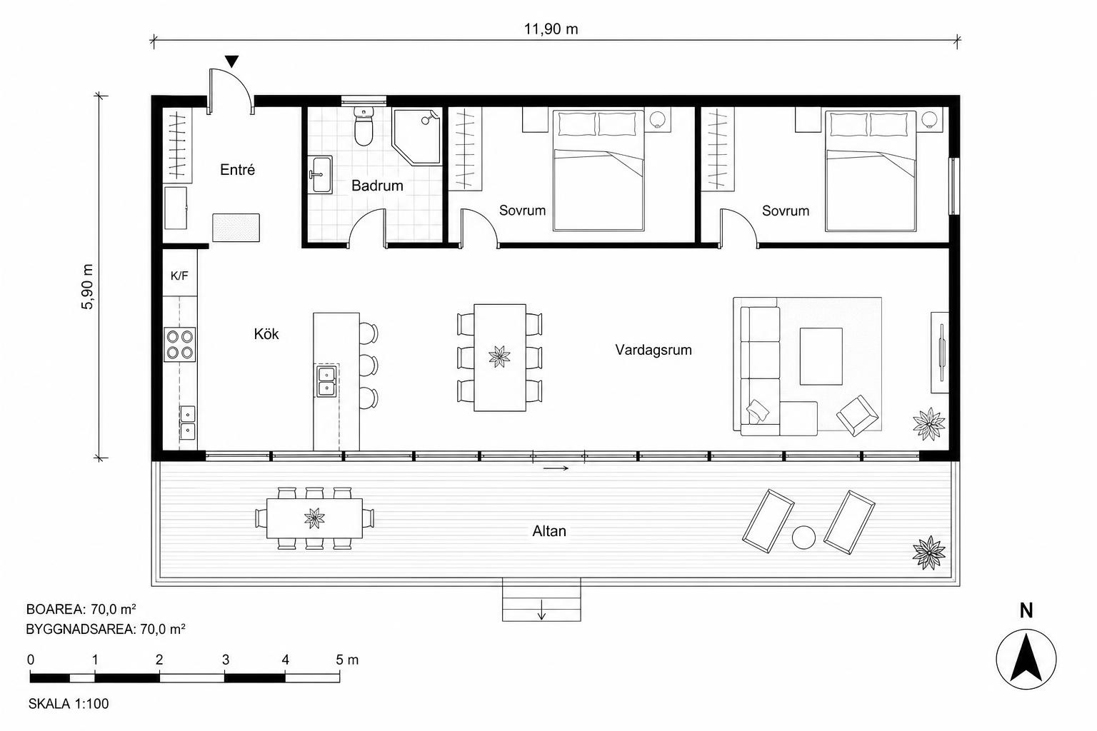 Planlösning Flexhus Sjö 70 kvm